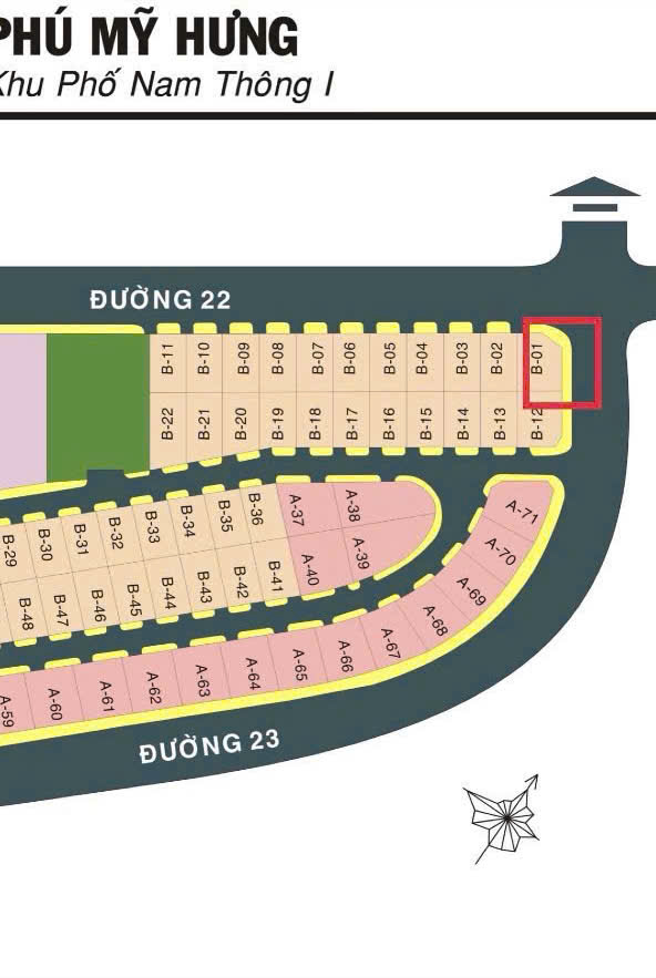 Bán đất B-01 khu Nam Thông 1 Phú Mỹ Hưng, Quận 7 lô góc đường lớn Tân Phú và đường 22 – 239.5m2