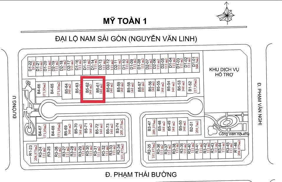 Bán 2 lô đất liền kề khu Mỹ Toàn 1 Phú Mỹ Hưng được xây hầm + trệt + lửng + 3 lầu, hướng Nam – 296m2 1