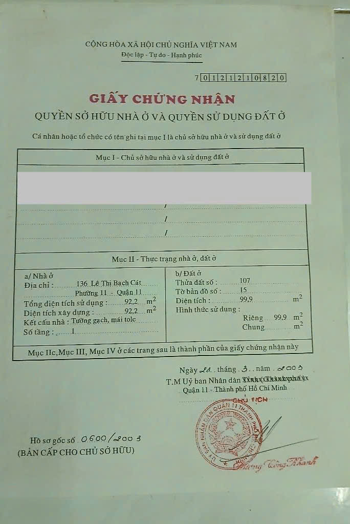 Bán nhà căn góc 2 mặt tiền Lê Thị Bạch Cát, Phường 11, Quận 11 diện tích công nhận 99.9m2 4