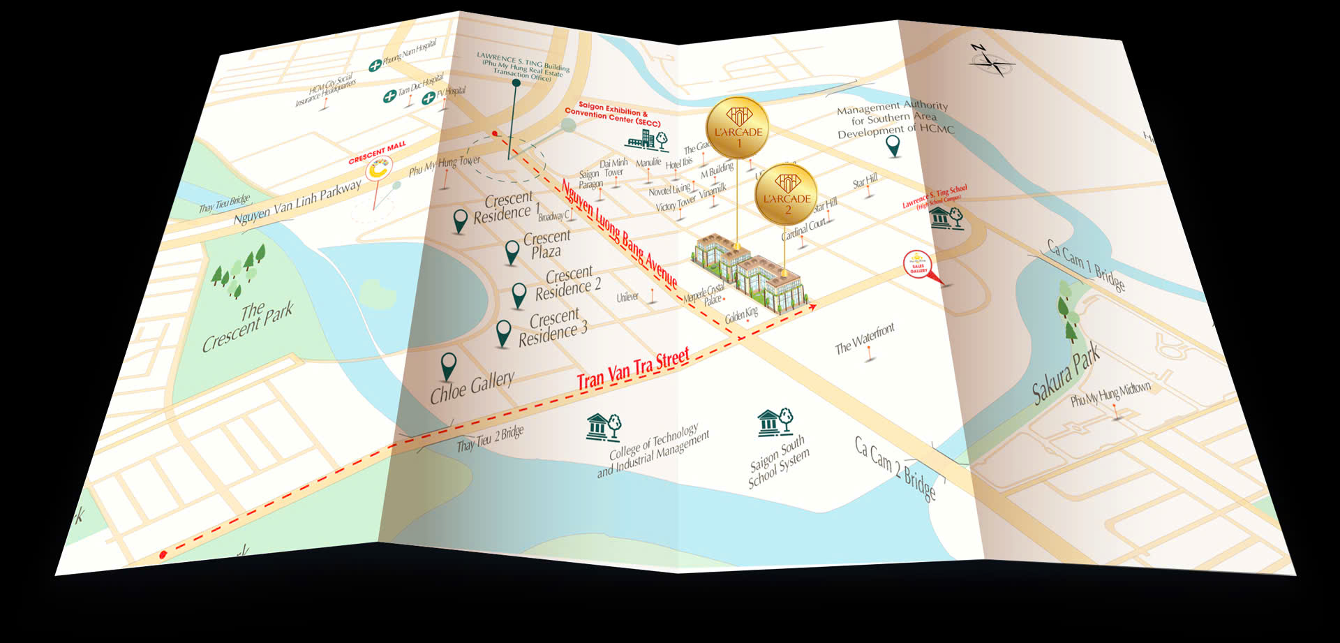 Townhouse for rent in Larcade 1 Phu My Hung, District 7, new house, beautiful location, 2 adjacent apartments – 669m2 1