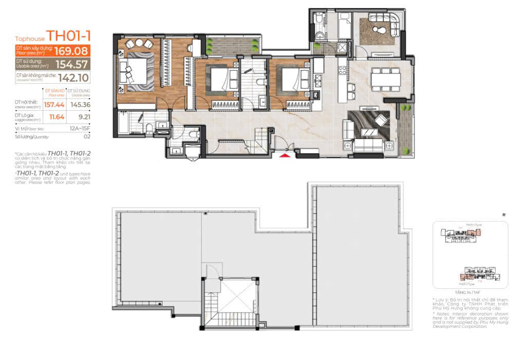 Bán penthouse Cardinal Court Phú Mỹ Hưng, Quận 7 nhà thô mới bàn giao, có ô xe, sân rộng – 169m2 2