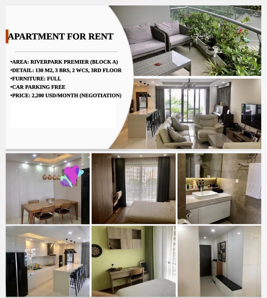 Cần Cho Thuê Căn Hộ Riverpark Premier 3 Phòng Phú Mỹ Hưng
